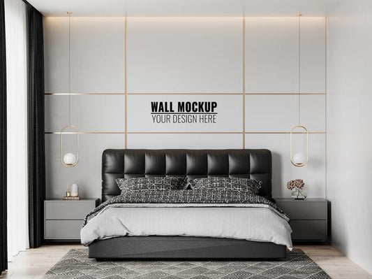 Free Wall Mockup In Bedroom Interior Psd
