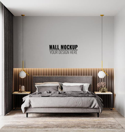 Free Wall Mockup In Bedroom Interior Psd