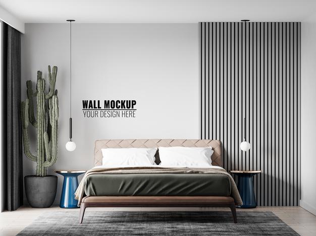 Free Wall Mockup In Bedroom Interior Psd