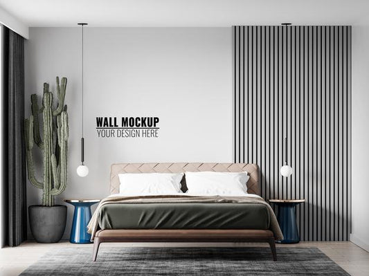 Free Wall Mockup In Bedroom Interior Psd