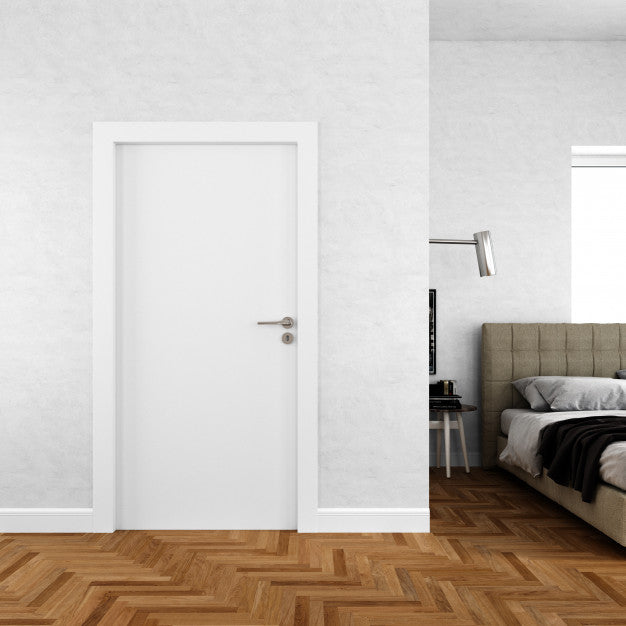 Free Wall With Blank Door Mockup Psd