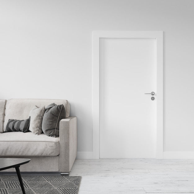 Free Wall With Blank Door Mockup Psd