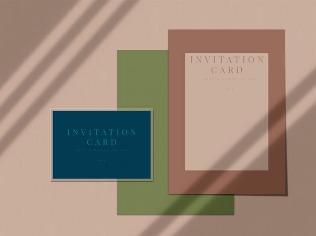 Free Wedding Invitation Card Mock-Up Design For Presentation Greeting Card Or Invitation Design With Shadow Overlay Psd