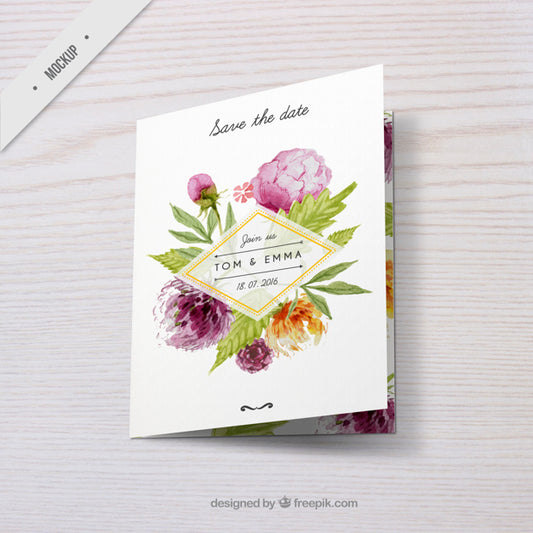 Free Wedding Invitation With Watercolor Floral Decoration Psd