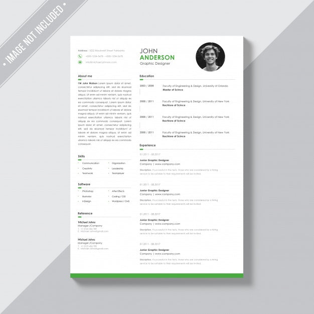 Free White Cv Template With Green Details Psd