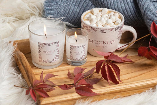Free Winter Hygge Arrangement With Mug And Candle Mock-Up Psd