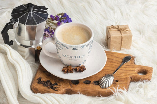 Free Winter Hygge Assortment With Cup Of Coffee Mock-Up Psd