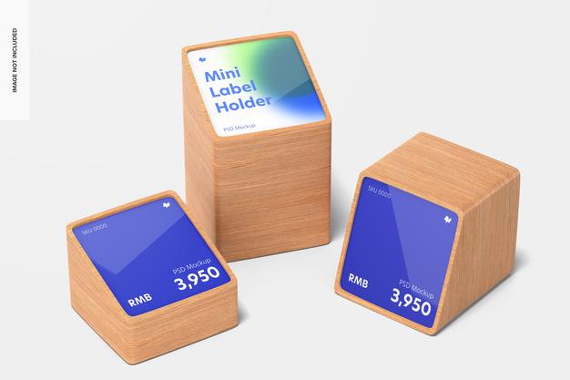 Free Wood Mini Price Label Holders Mockup, Front View Psd