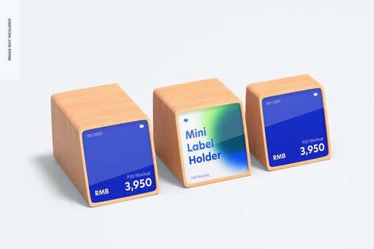 Free Wood Mini Price Label Holders Mockup, Perspective Psd