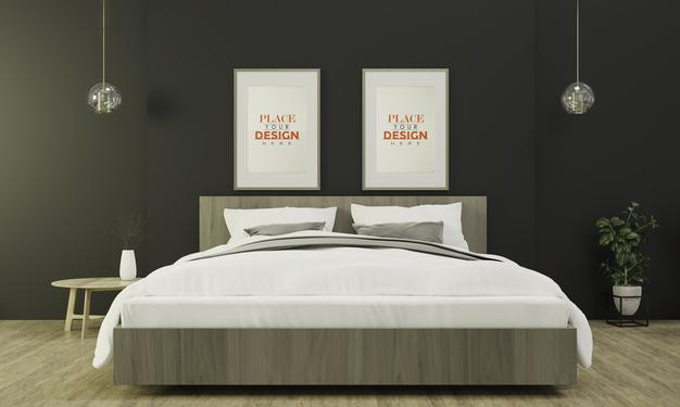 Free Wooden Frame Mockup Interior In A Bed Room Psd