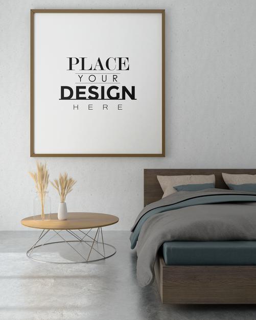 Free Wooden Frame Mockup Interior In A Bed Room Psd