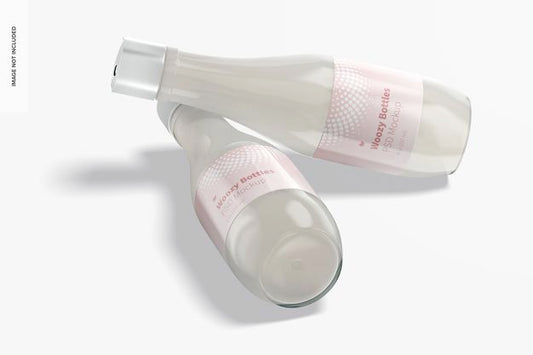 Free Woozy Bottles With Disc Top Cap Mockup, Perspective View Psd