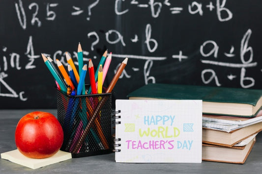 Free World Teacher Day Mockup With Booklet Psd