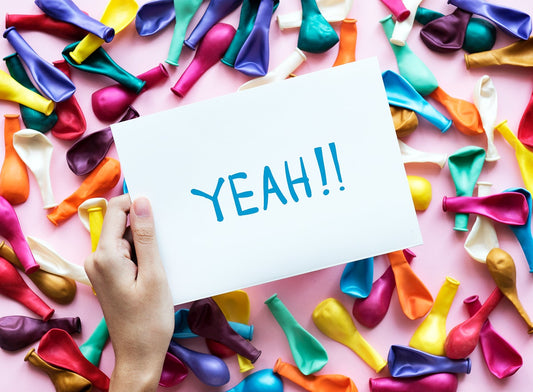 Free Yeah! Text On Paper And Party Balloons Colorful Party Concept
