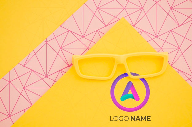 Free Yellow Glasses With Minimalist Logo Design Psd