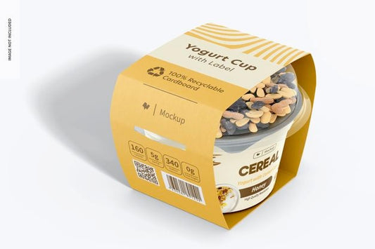 Free Yogurt Cup With Label Mockup, Perspective Psd