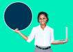 Free Young Businesswoman Holding A Blank Circle And A Laptop