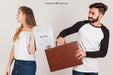 Free Young Couple With Briefcase And Paper Psd