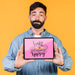 Free Young Man Showing A Tablet Mock Up Psd
